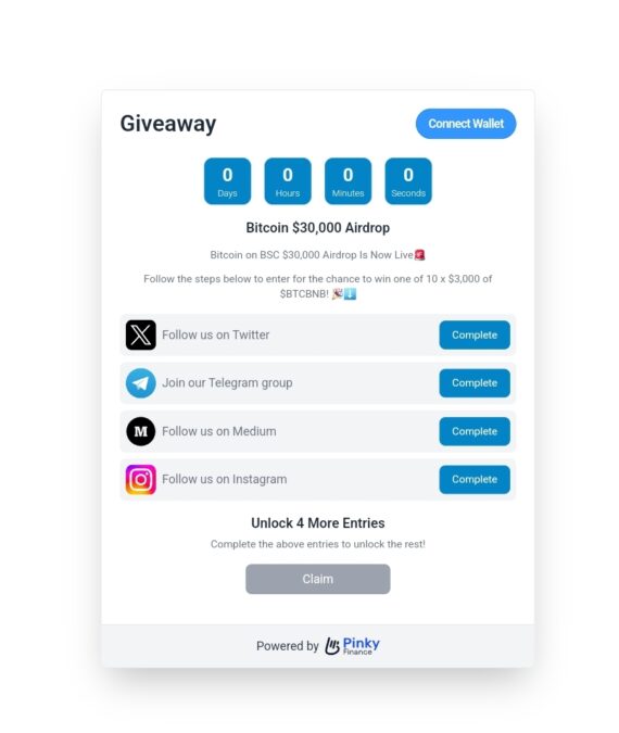 GiveSpace | BSC Token Giveaway With Tasks And Instant Token Transferring + Smart Contract